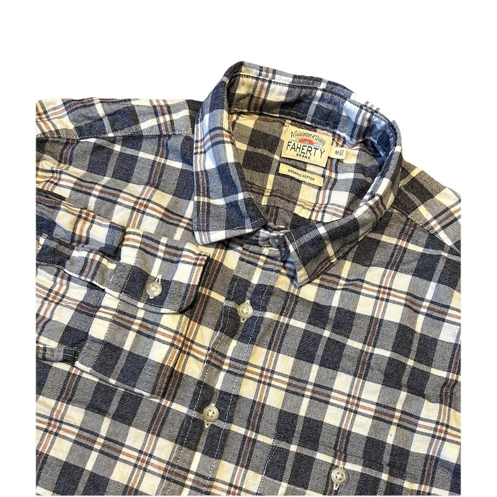 Faherty Flannel Shirt Mens Medium Blue Plaid Stretch Featherweight Twill